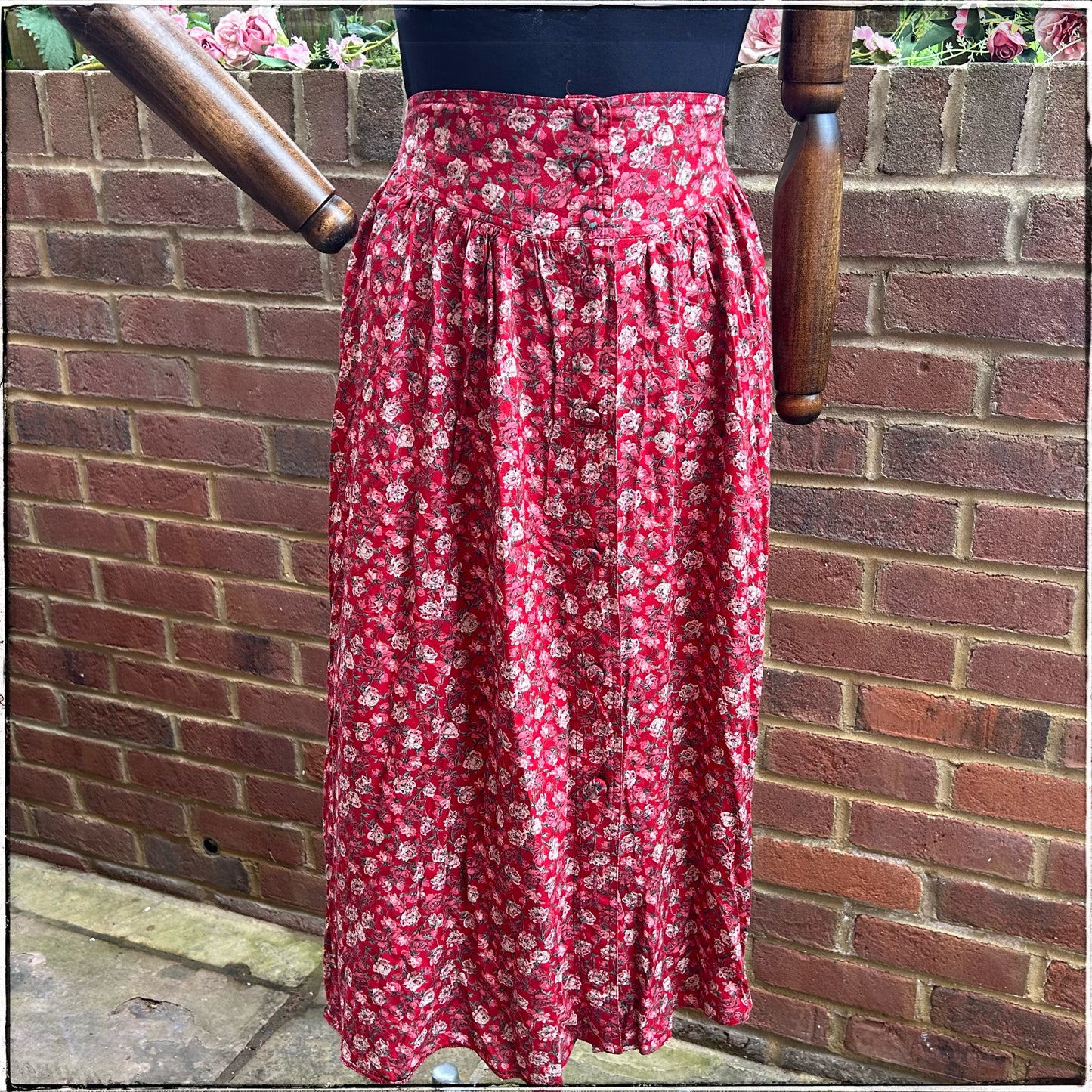 Vintage St Michael Rose Print Midi Skirt