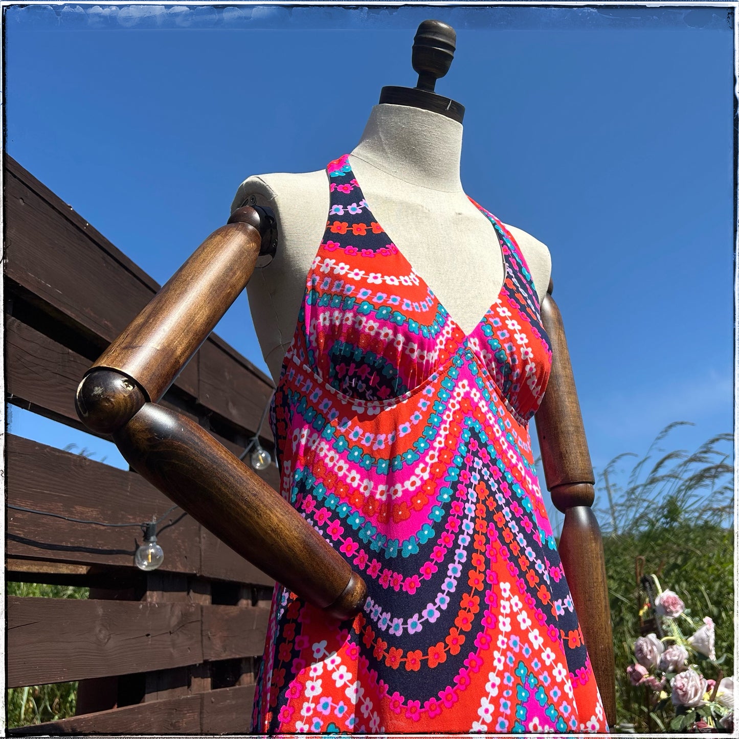 70s Elizabeth Stuart Halter Neck Maxi Dress