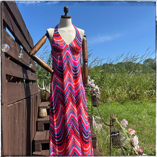 70s Elizabeth Stuart Halter Neck Maxi Dress