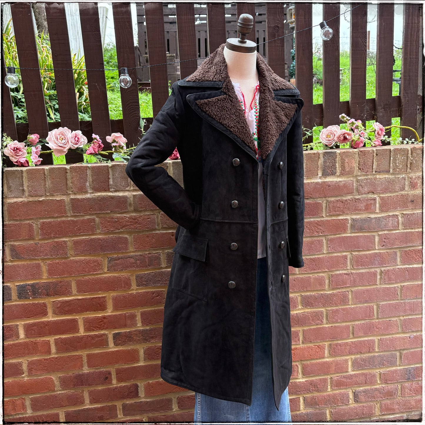 Vintage 70s Black Belted Sheepskin Coat