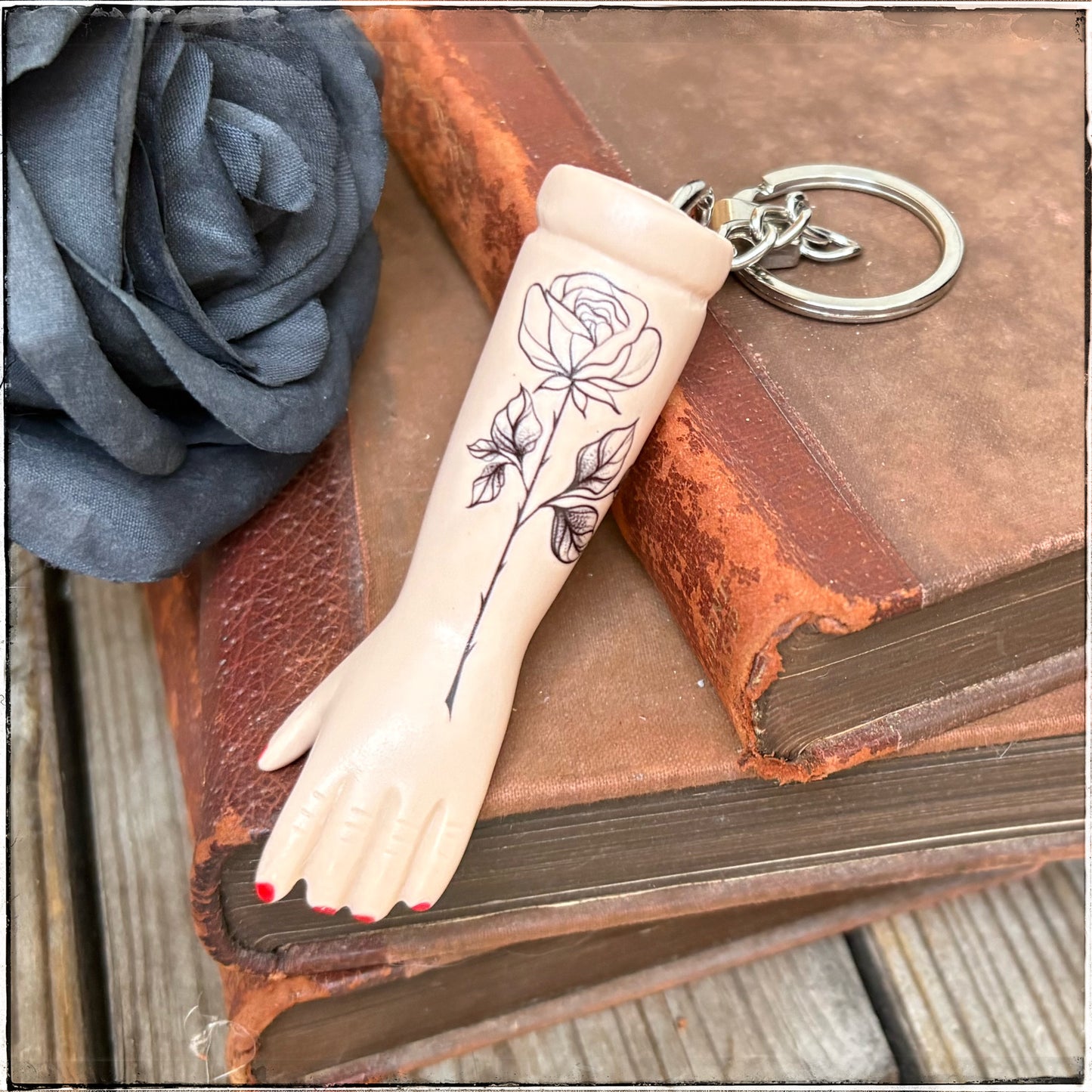 Doll Arm Key Ring - Large Single Rose