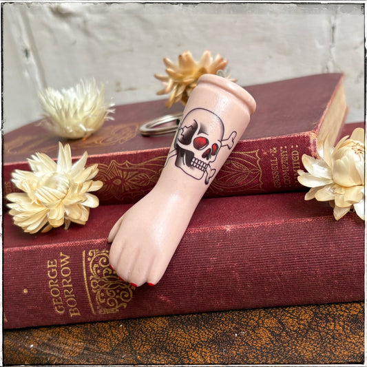 Porcelain Doll Arm Key Ring - Skull & Crossbones