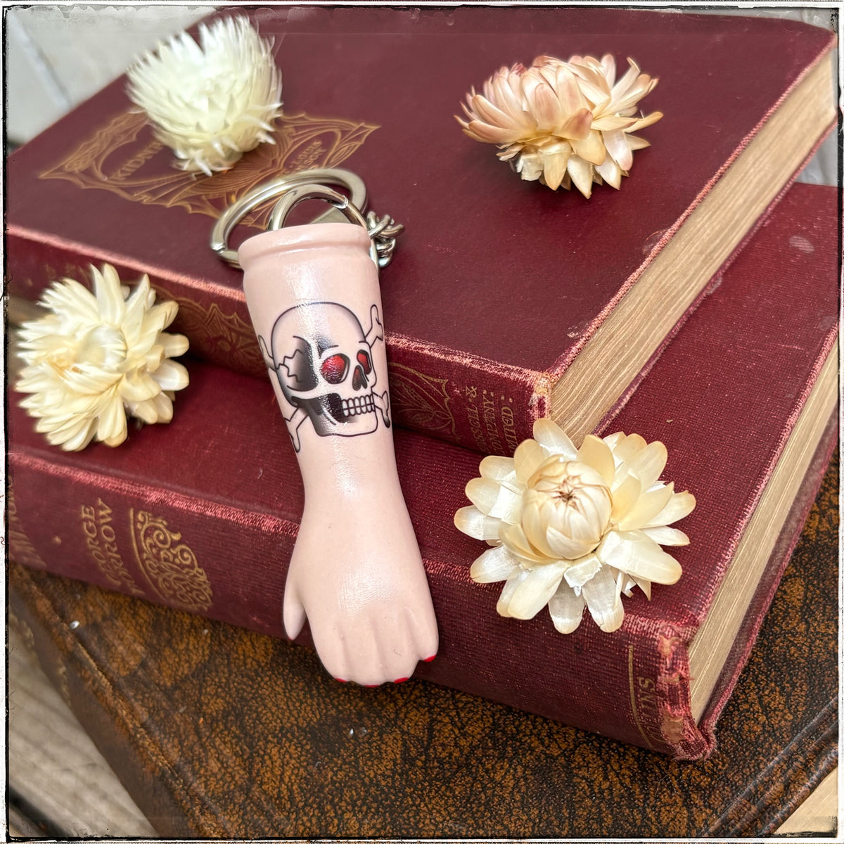 Porcelain Doll Arm Key Ring - Skull & Crossbones