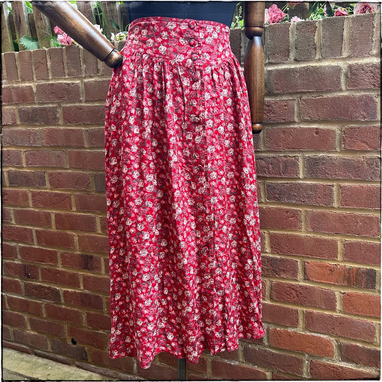 Vintage St Michael Rose Print Midi Skirt