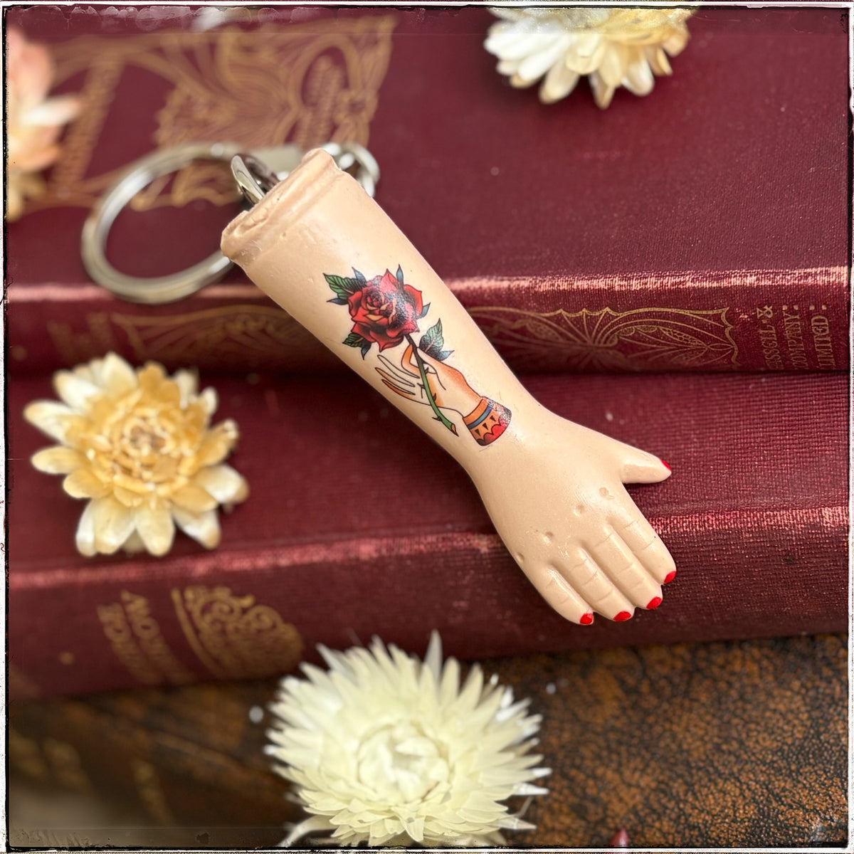 Porcelain Doll Arm Key Ring - Rose in Hand