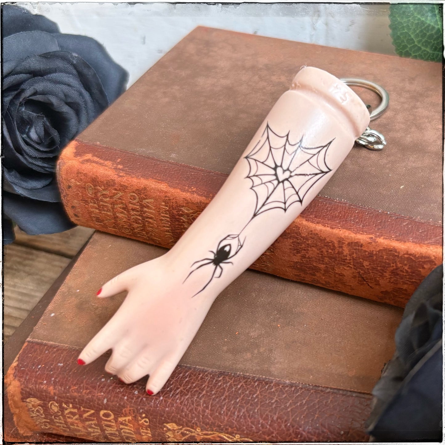 Large Doll Arm Key Ring - Heart Spiderweb
