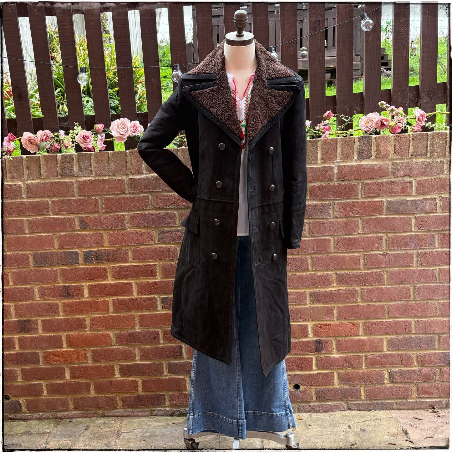 Vintage 70s Black Belted Sheepskin Coat