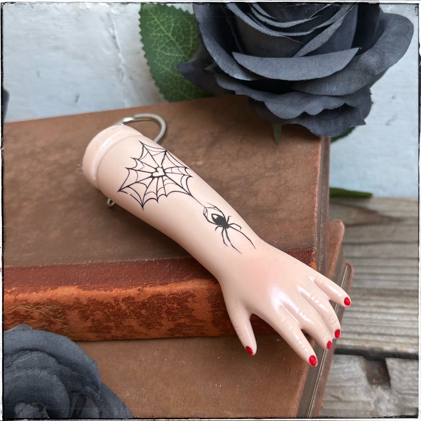 Large Doll Arm Key Ring - Heart Spiderweb