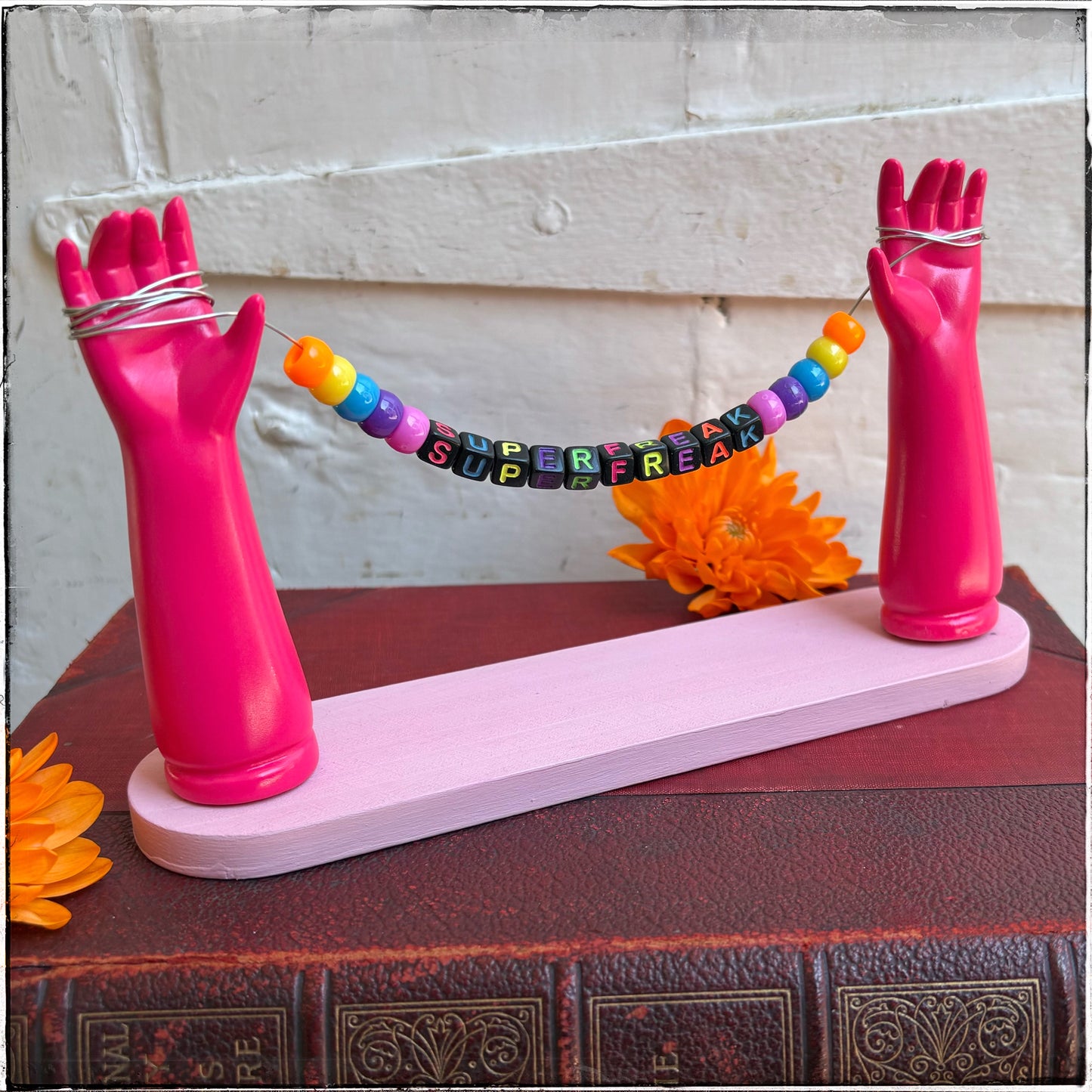 Large Recycled Porcelain Doll Arm Sign Holder - Superfreak