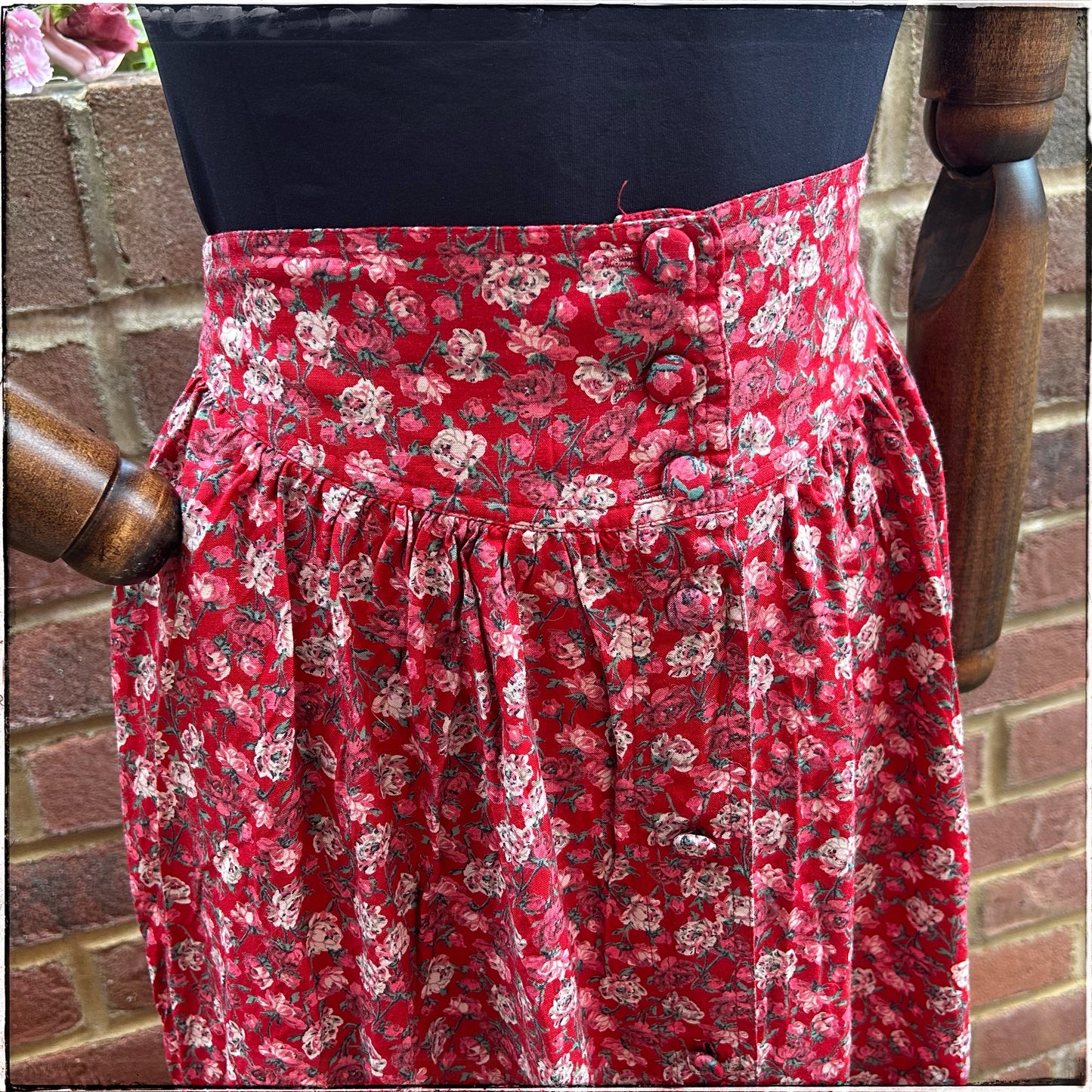 Vintage St Michael Rose Print Midi Skirt