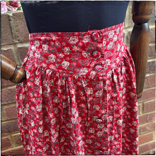 Vintage St Michael Rose Print Midi Skirt