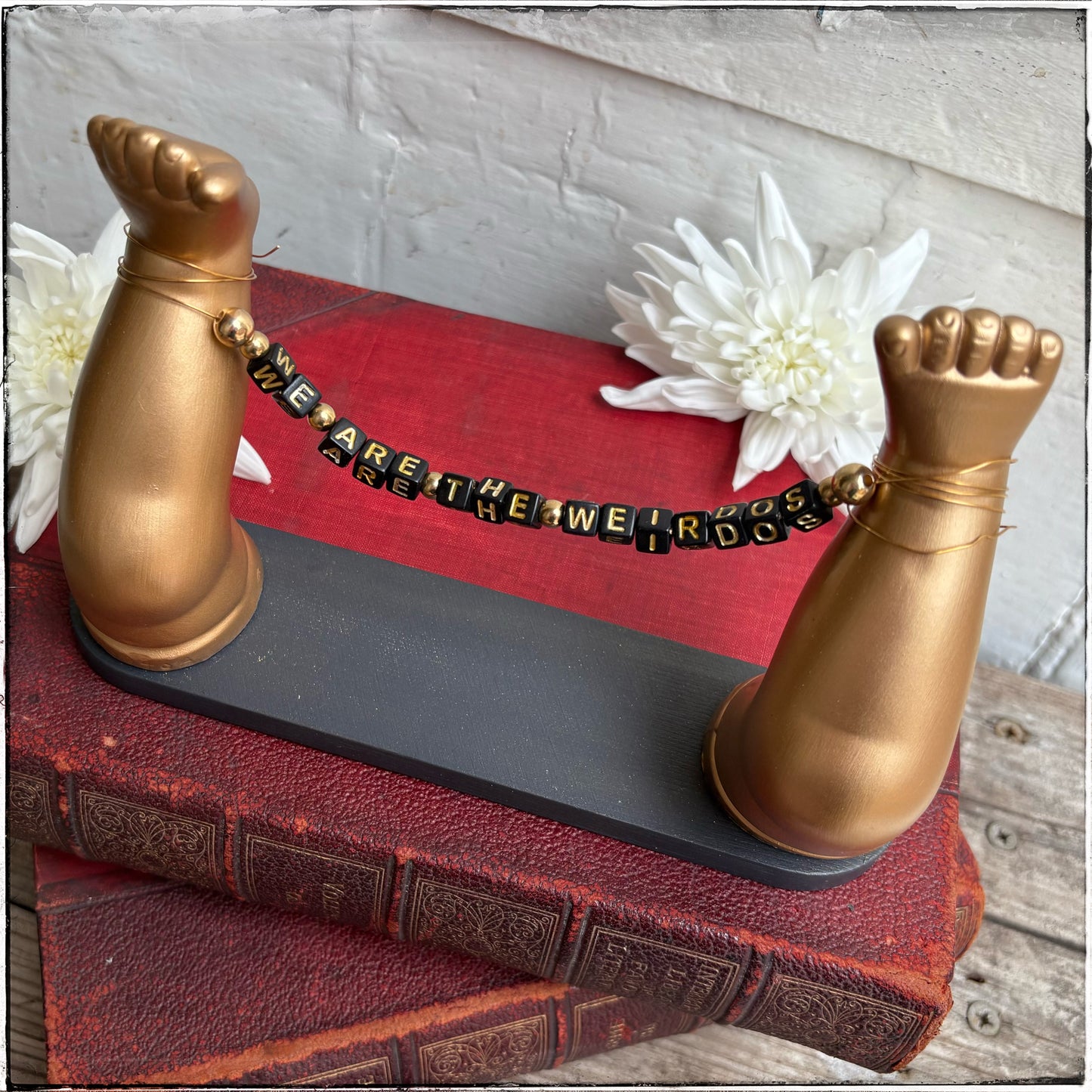 Large Recycled Porcelain Doll Leg Sign Holder - We Are The Weirdos