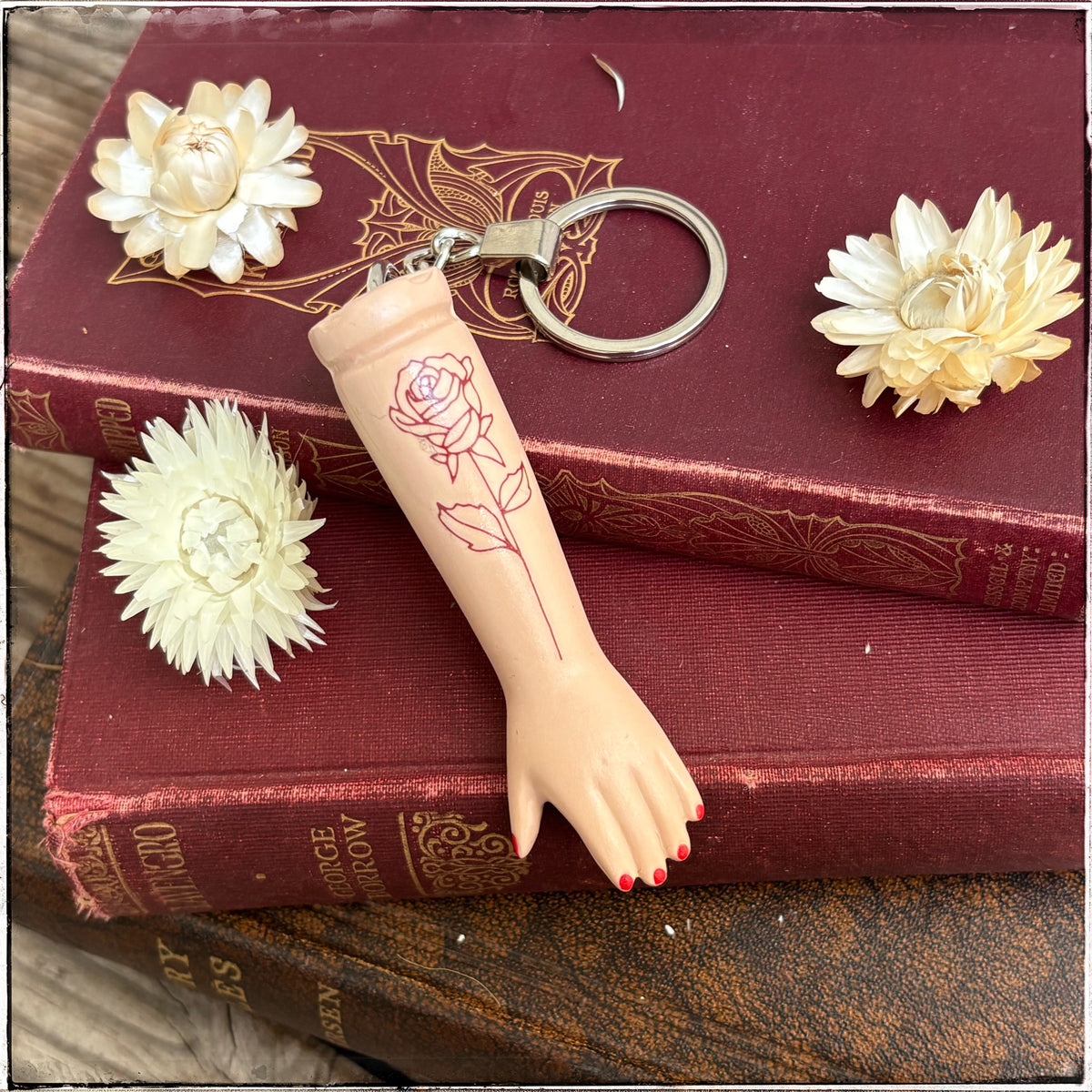 Porcelain Doll Arm Key Ring - Rose Gold Rose