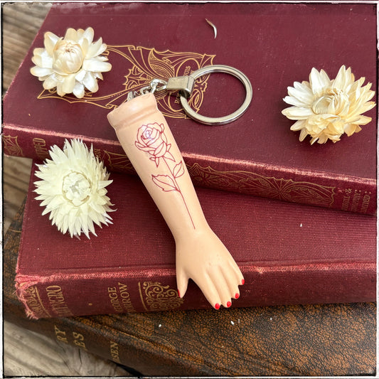 Porcelain Doll Arm Key Ring - Rose Gold Rose