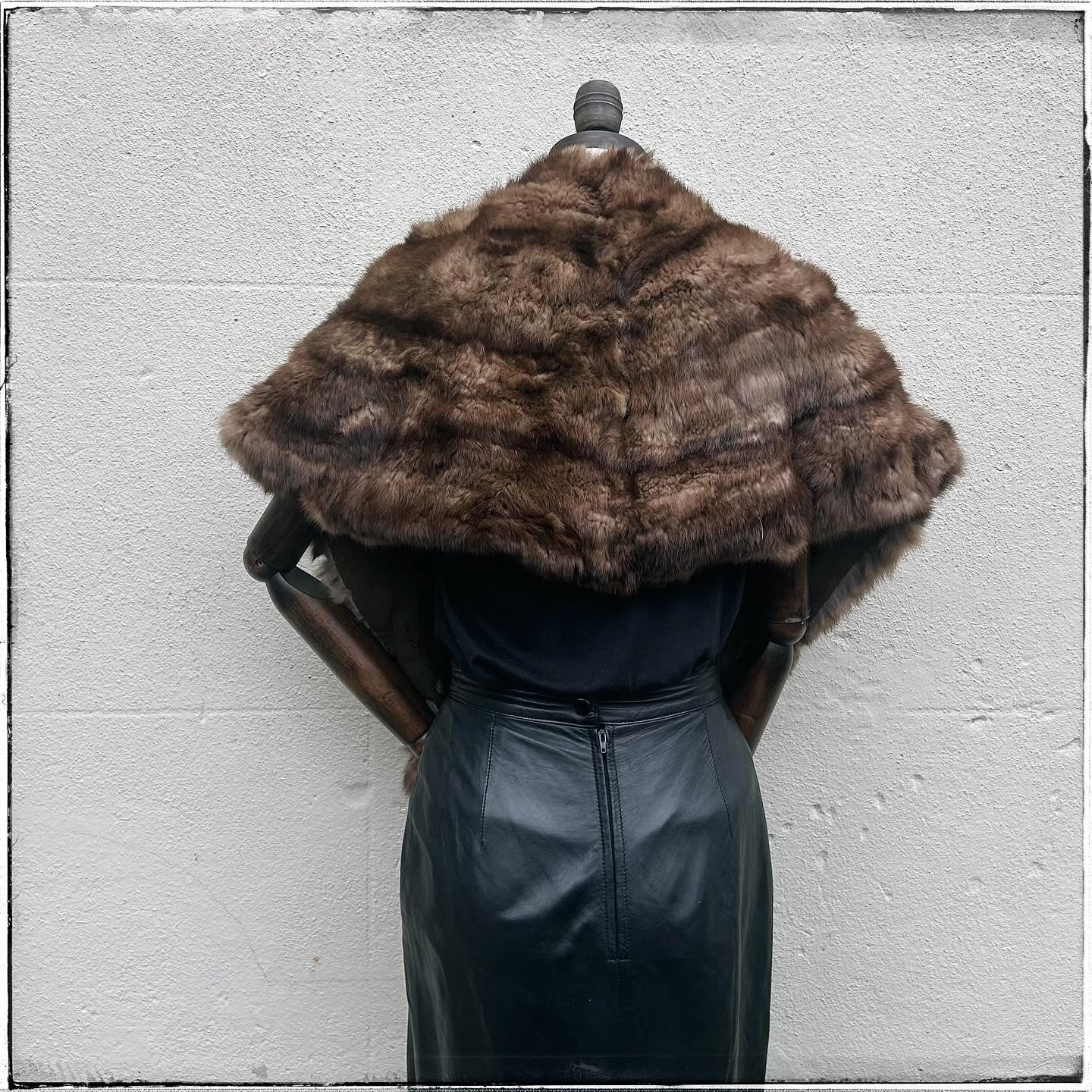 Vintage Large Brown Embroidered Real Fur Stole