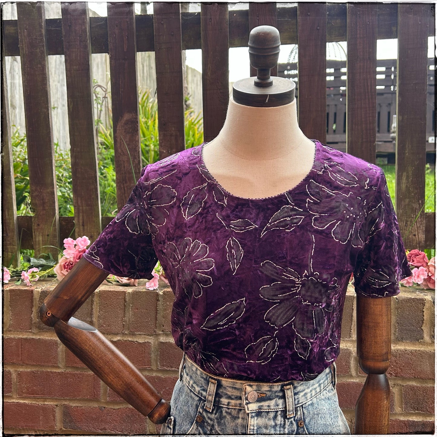 Purple Velvet Feel Embossed T-Shirt