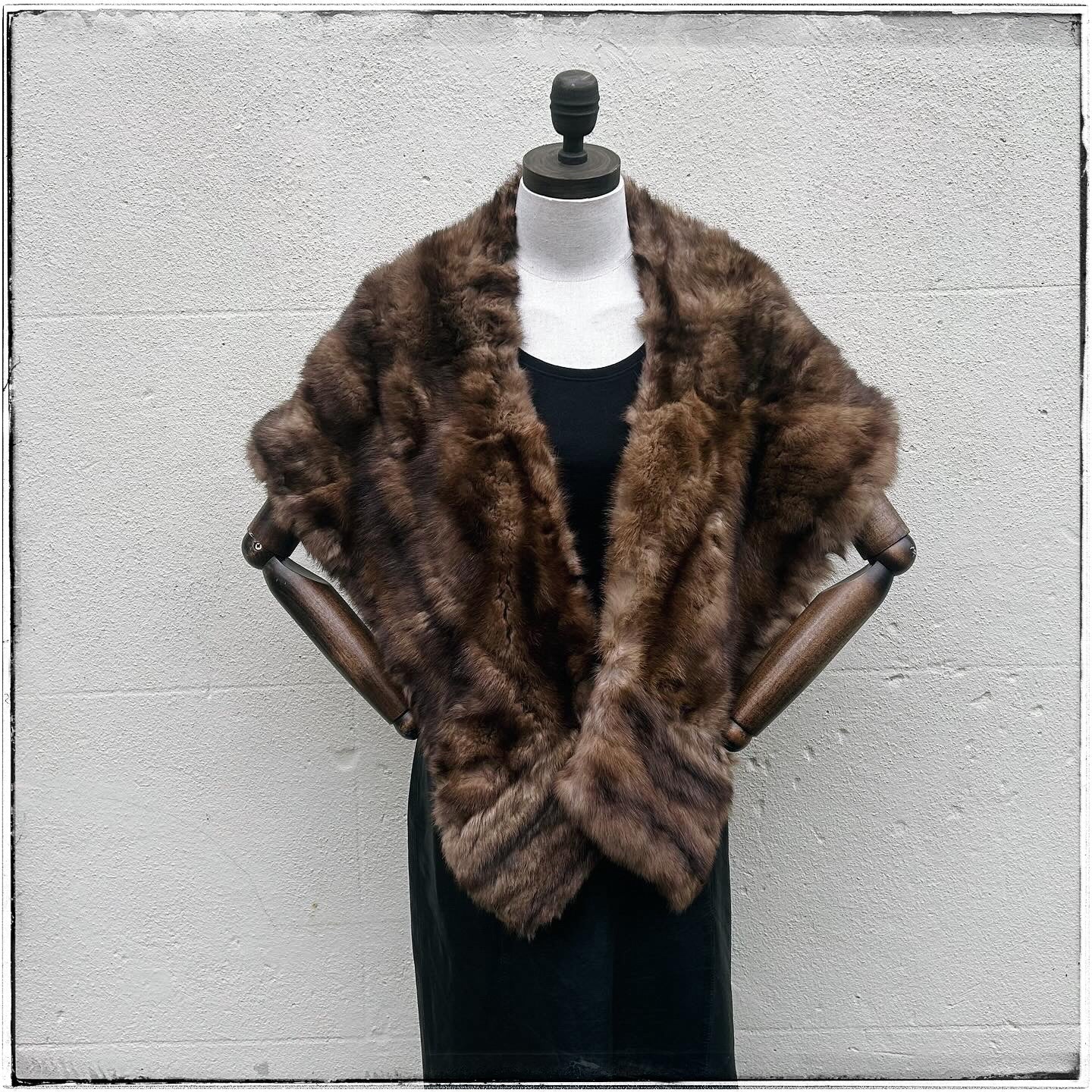 Vintage Large Brown Embroidered Real Fur Stole