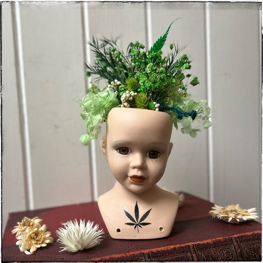 Vintage recycled porcelain doll head -Flower