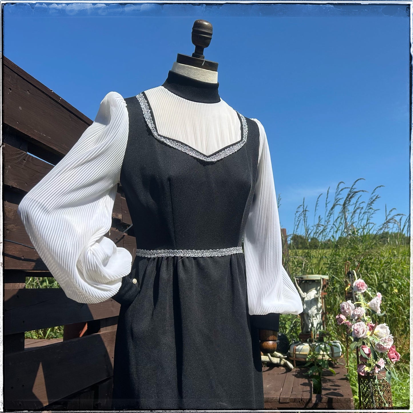 Vintage 70s Black Prairie Maxi Dress