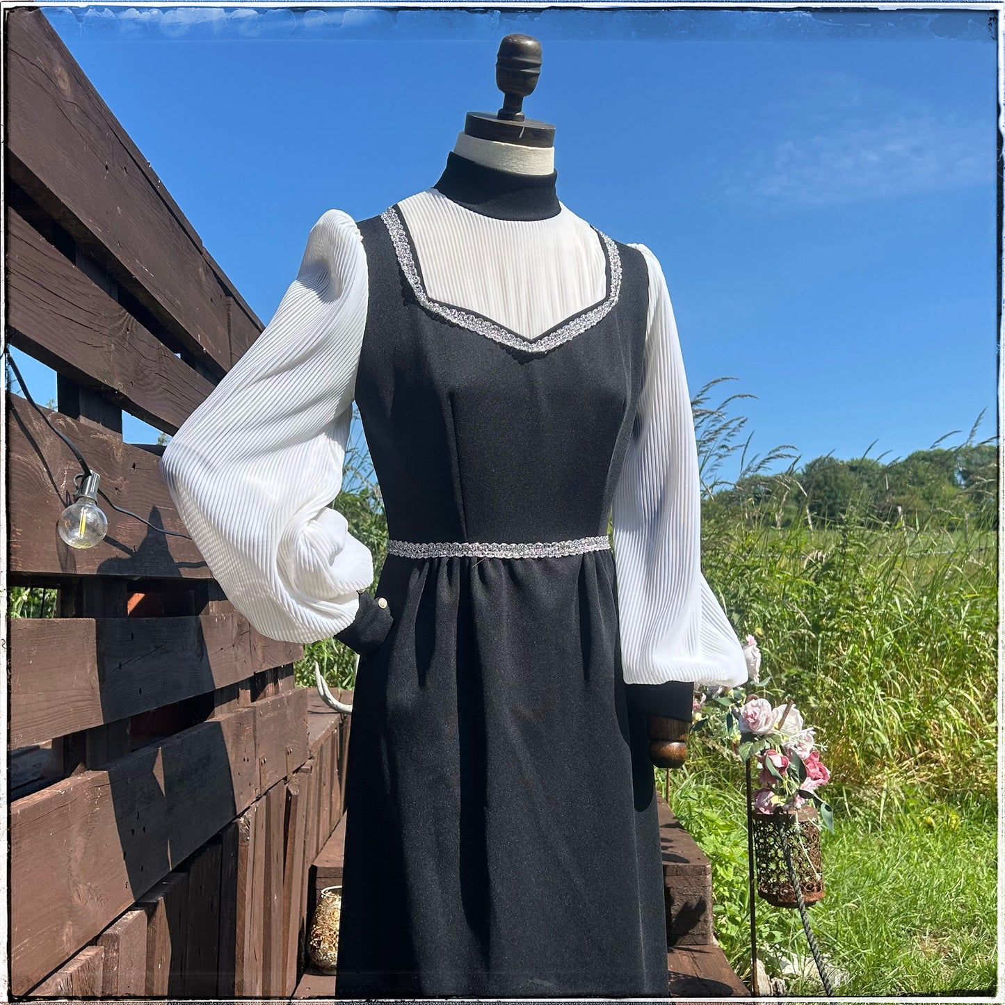 Vintage 70s Black Prairie Maxi Dress