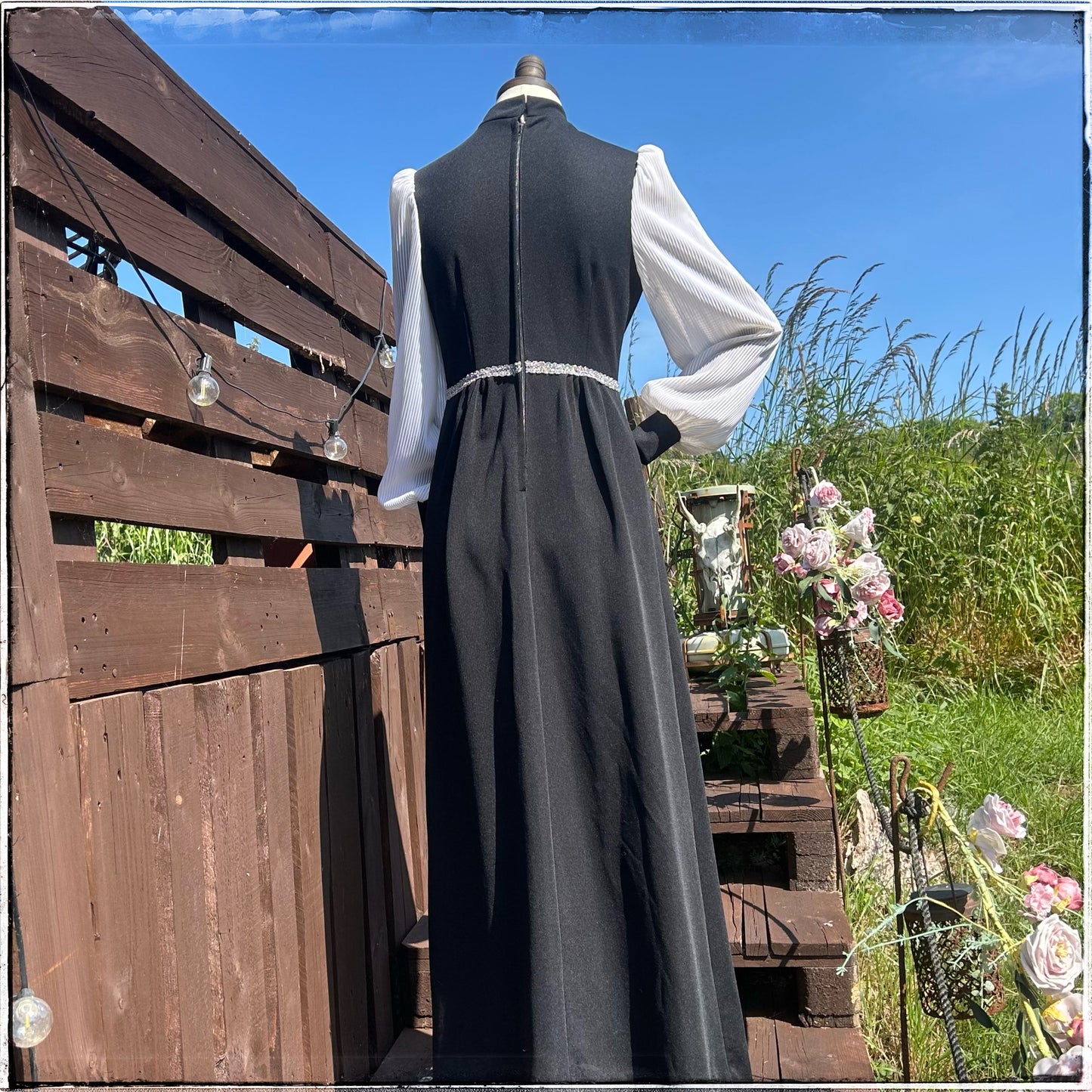 Vintage 70s Black Prairie Maxi Dress