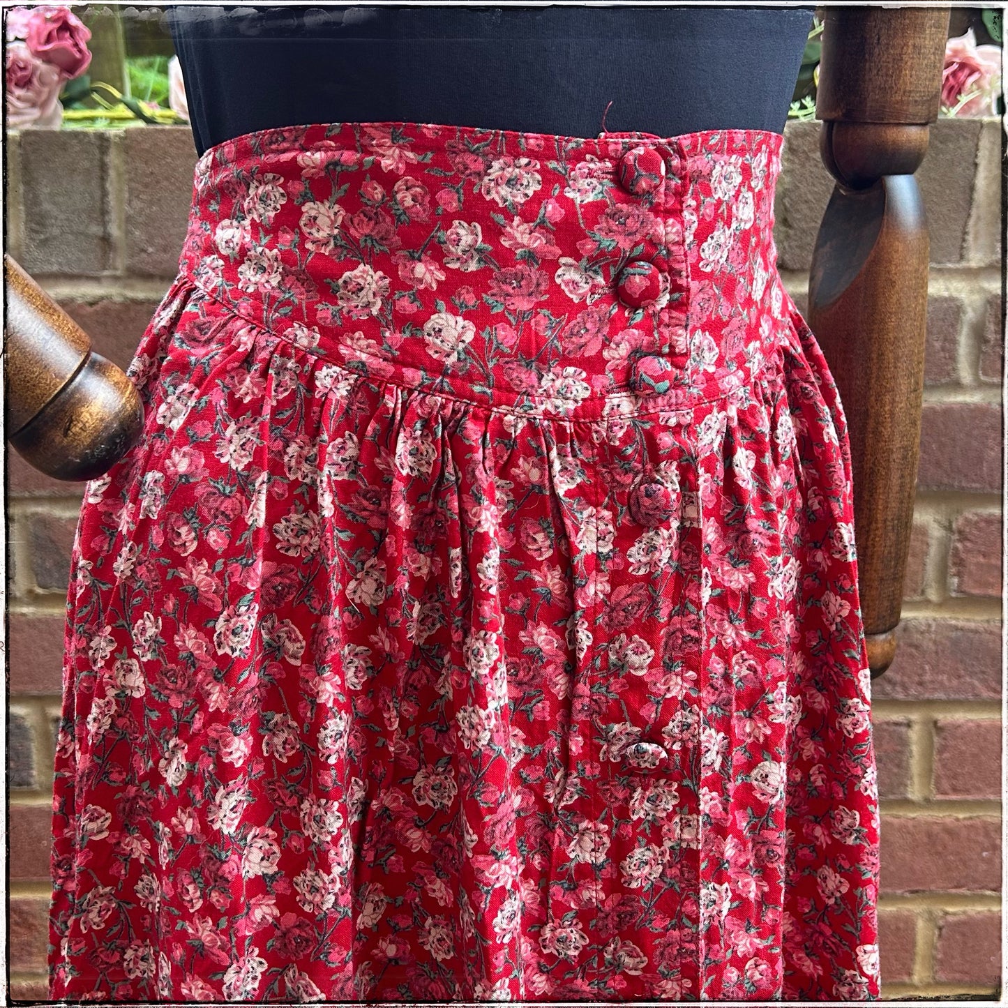 Vintage St Michael Rose Print Midi Skirt