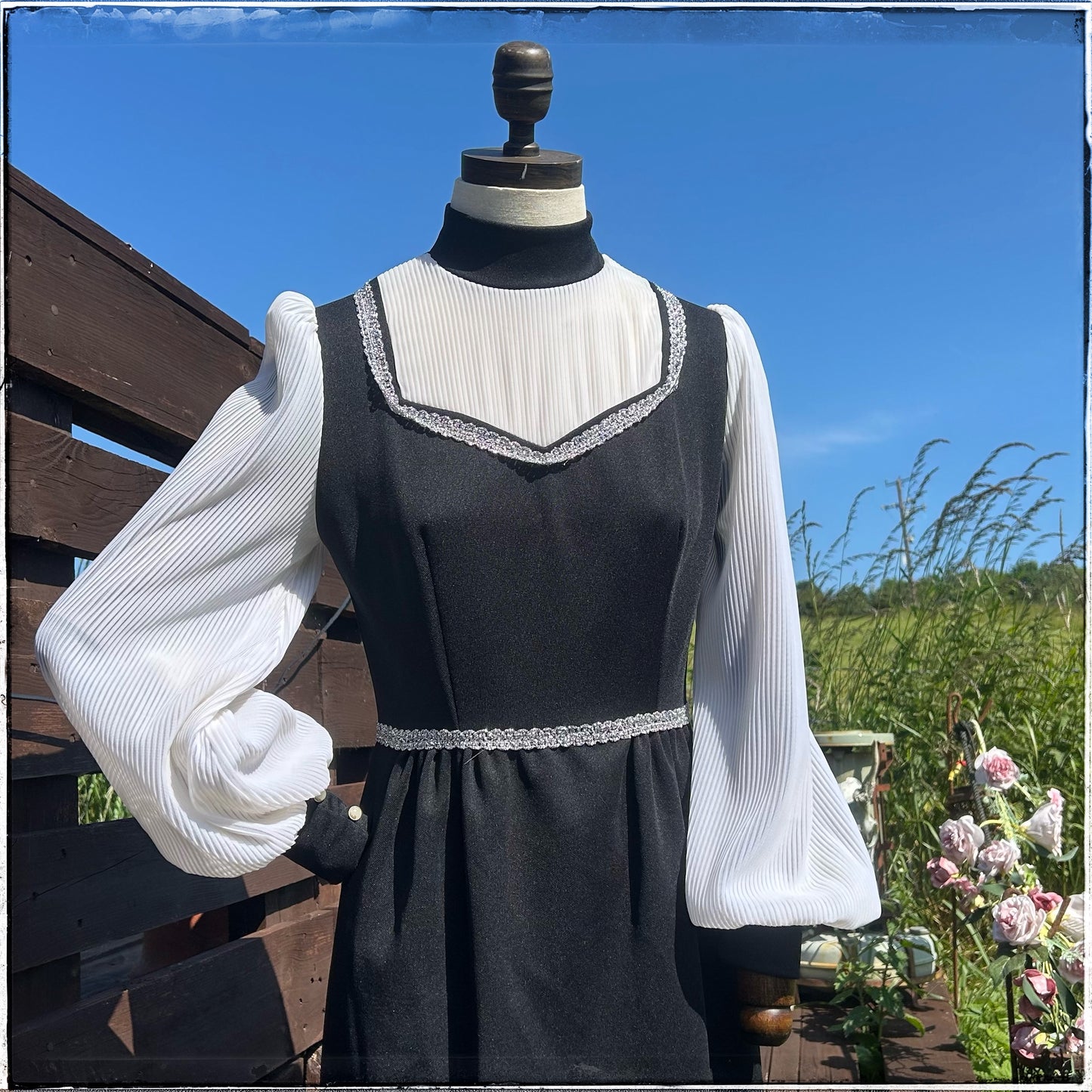 Vintage 70s Black Prairie Maxi Dress