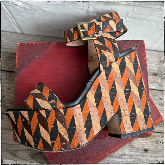 Vintage Topshop 70s Style Cork Wedge Sandals