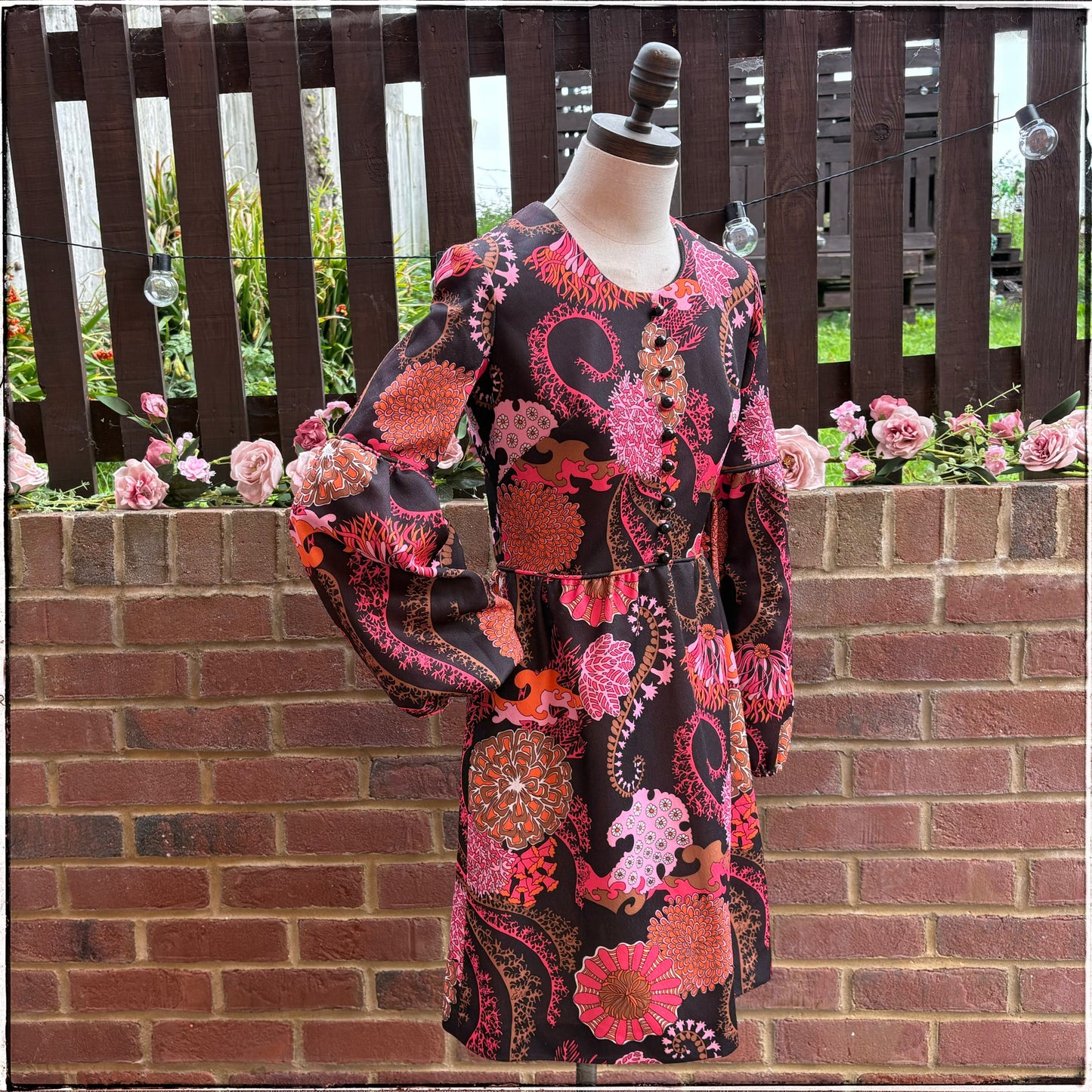 Vintage 60s Psychedelic Trumpet Sleeve Mini Dress