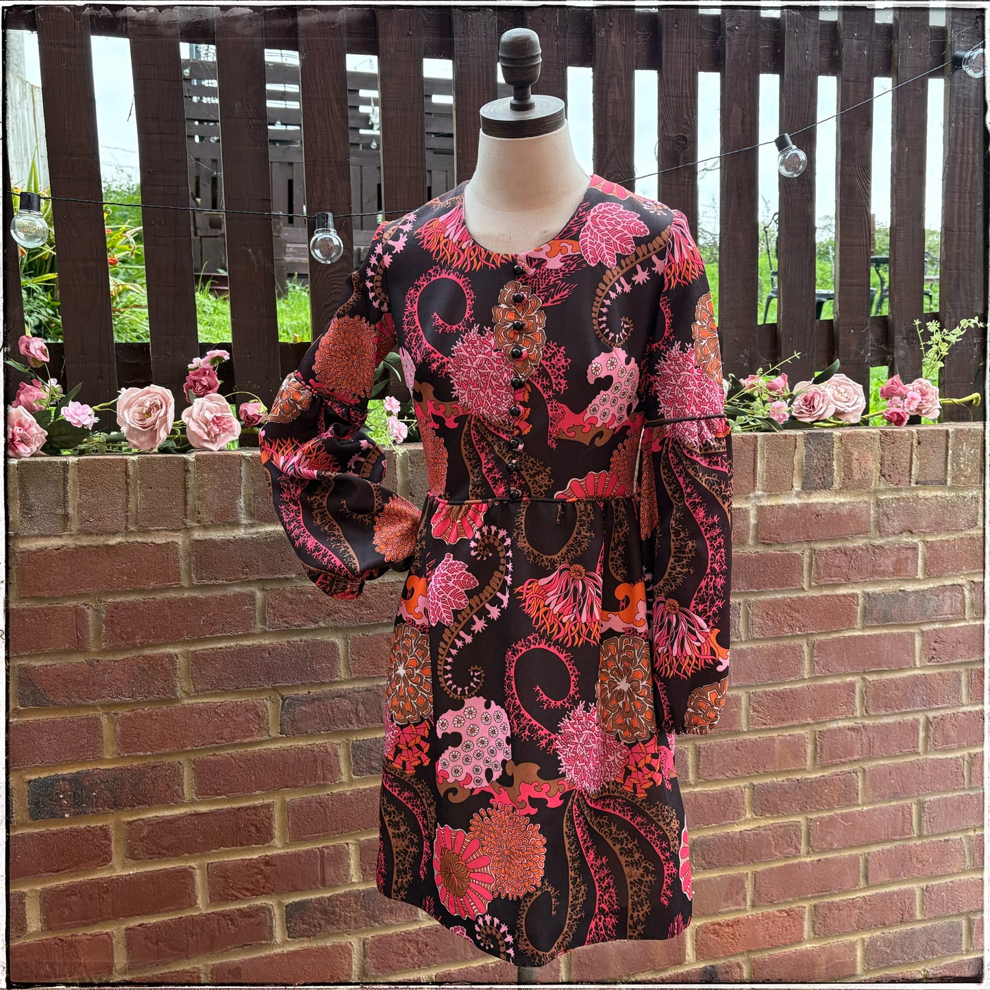 Vintage 60s Psychedelic Trumpet Sleeve Mini Dress