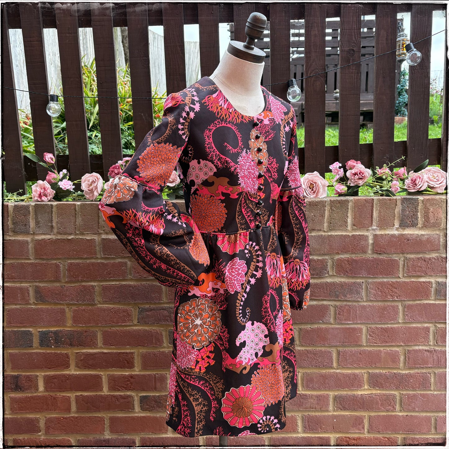 Vintage 60s Psychedelic Trumpet Sleeve Mini Dress