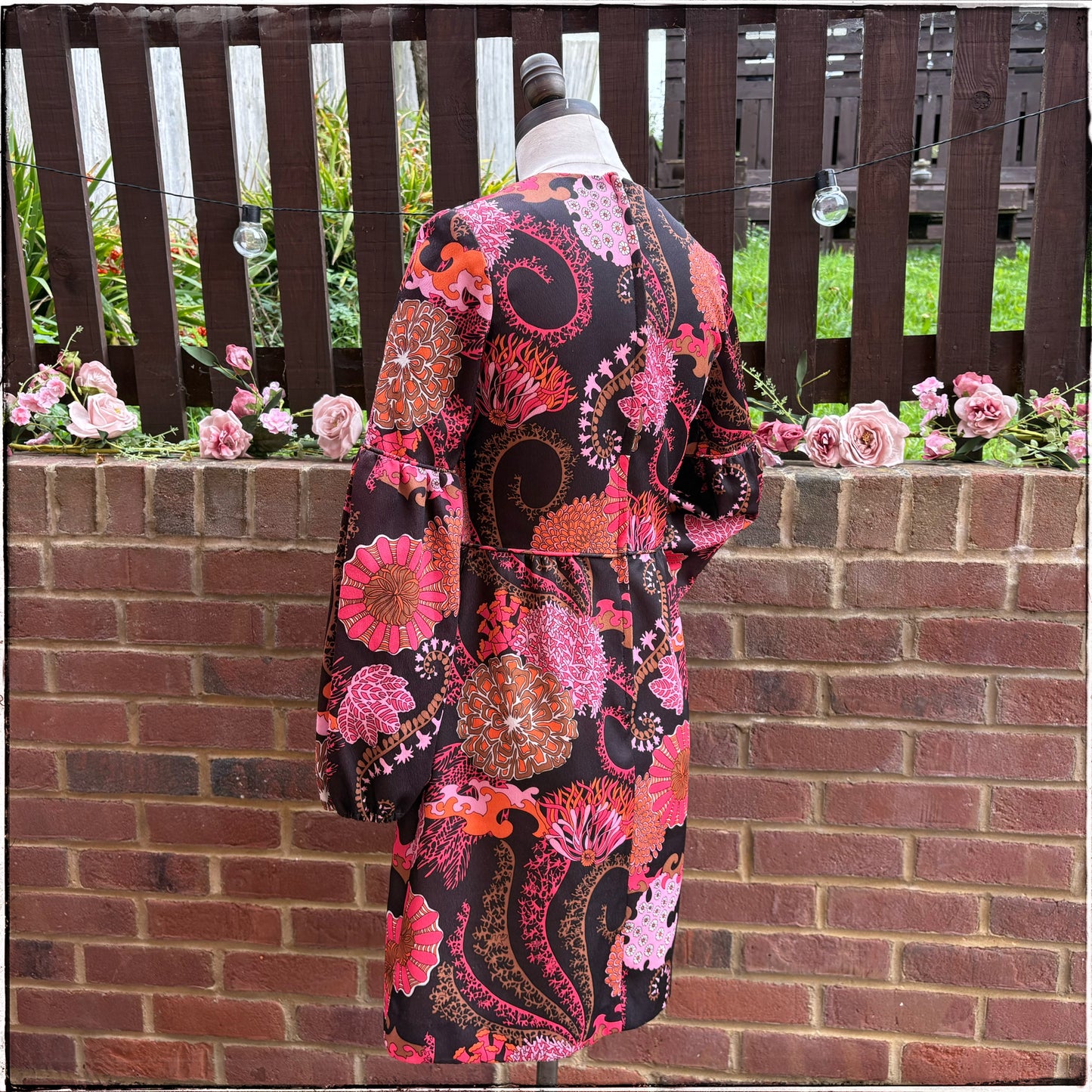 Vintage 60s Psychedelic Trumpet Sleeve Mini Dress