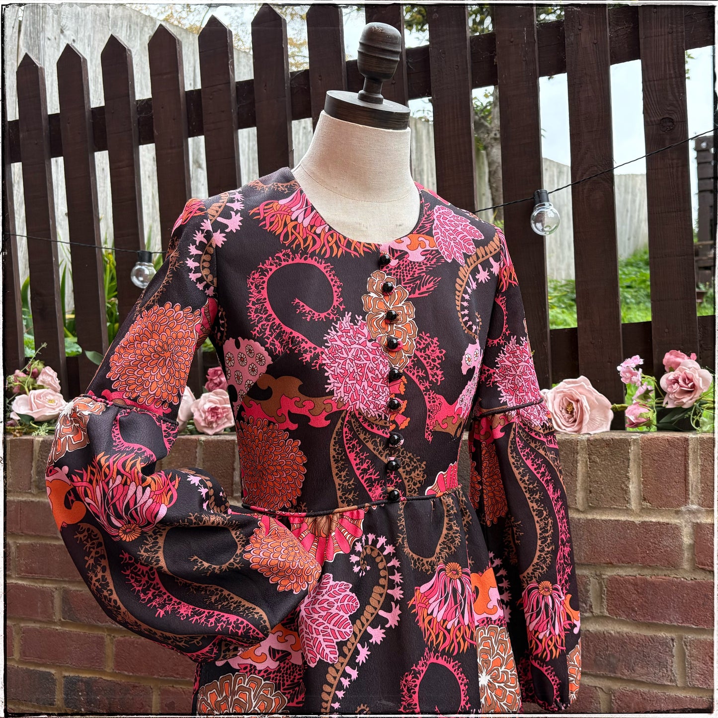 Vintage 60s Psychedelic Trumpet Sleeve Mini Dress