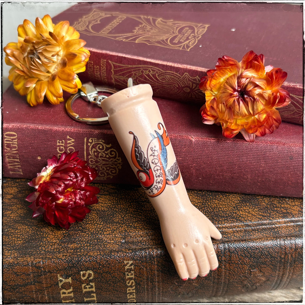 Porcelain Doll Arm Key Ring - Freedom Swallow