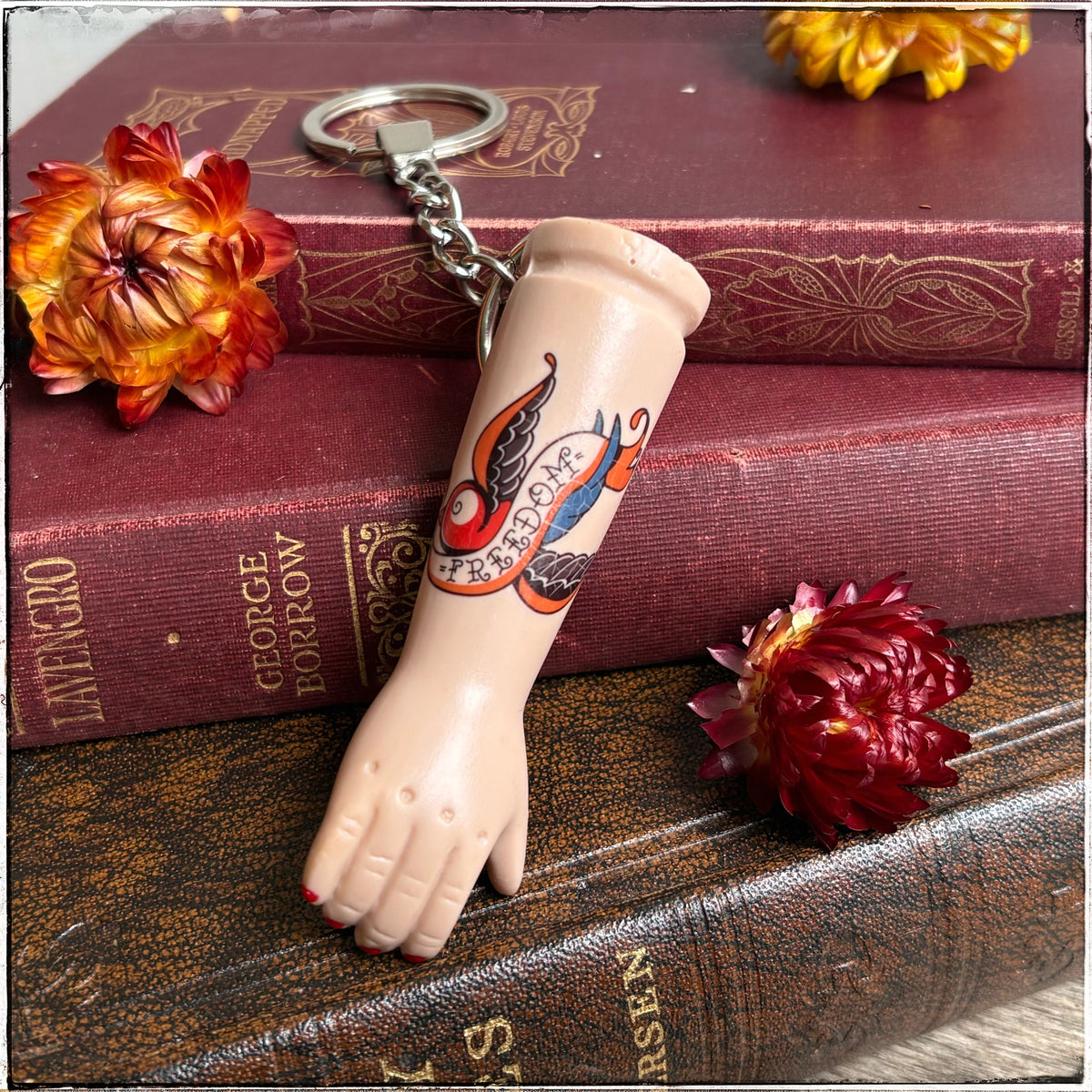 Porcelain Doll Arm Key Ring - Freedom Swallow