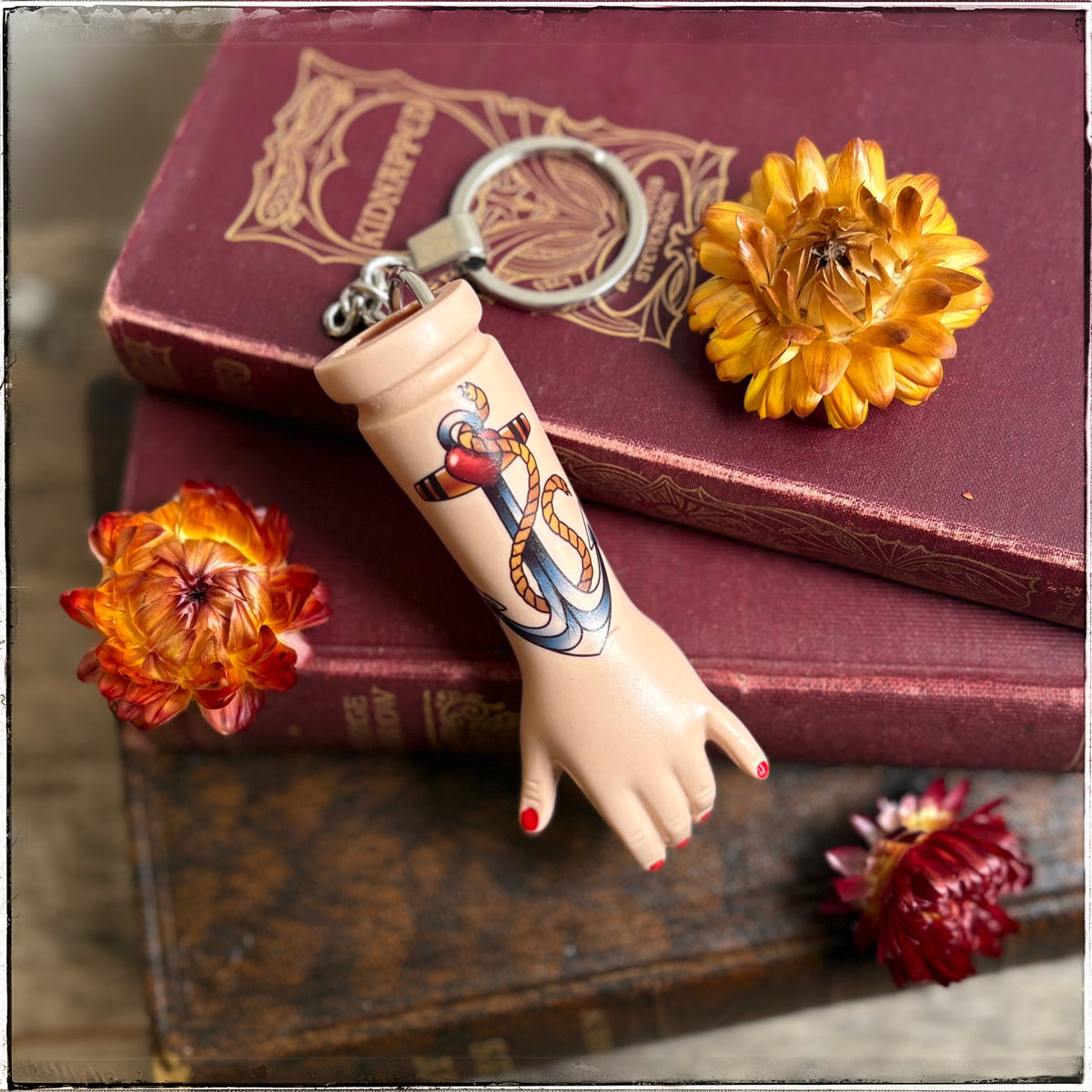Large Porcelain Doll Arm Key Ring - Anchor & Rope