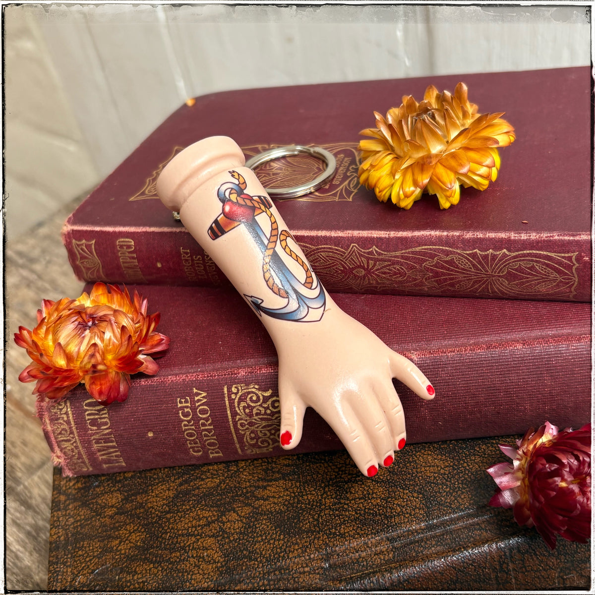 Large Porcelain Doll Arm Key Ring - Anchor & Rope