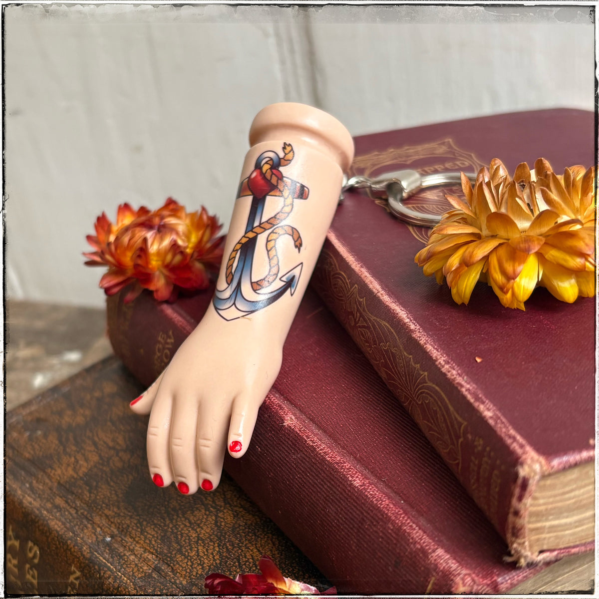 Large Porcelain Doll Arm Key Ring - Anchor & Rope