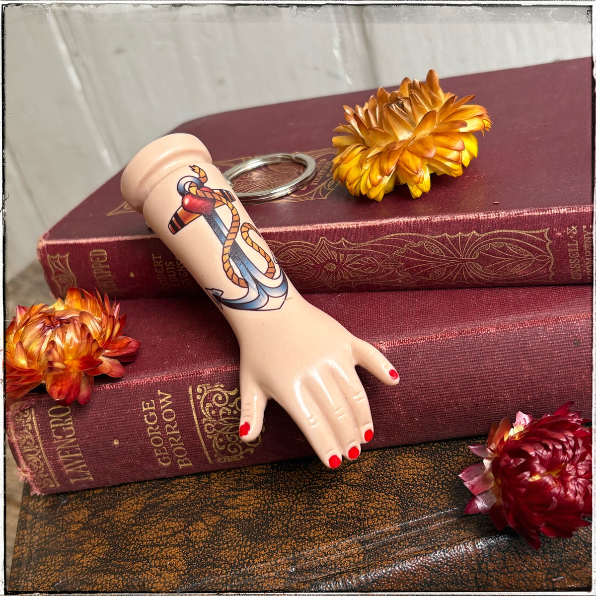Large Porcelain Doll Arm Key Ring - Anchor & Rope