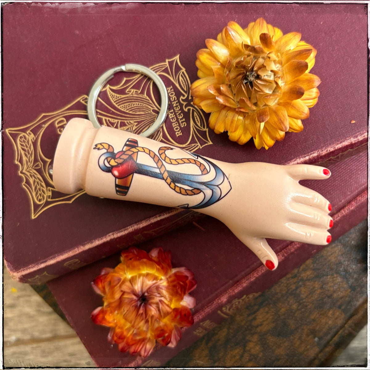 Large Porcelain Doll Arm Key Ring - Anchor & Rope