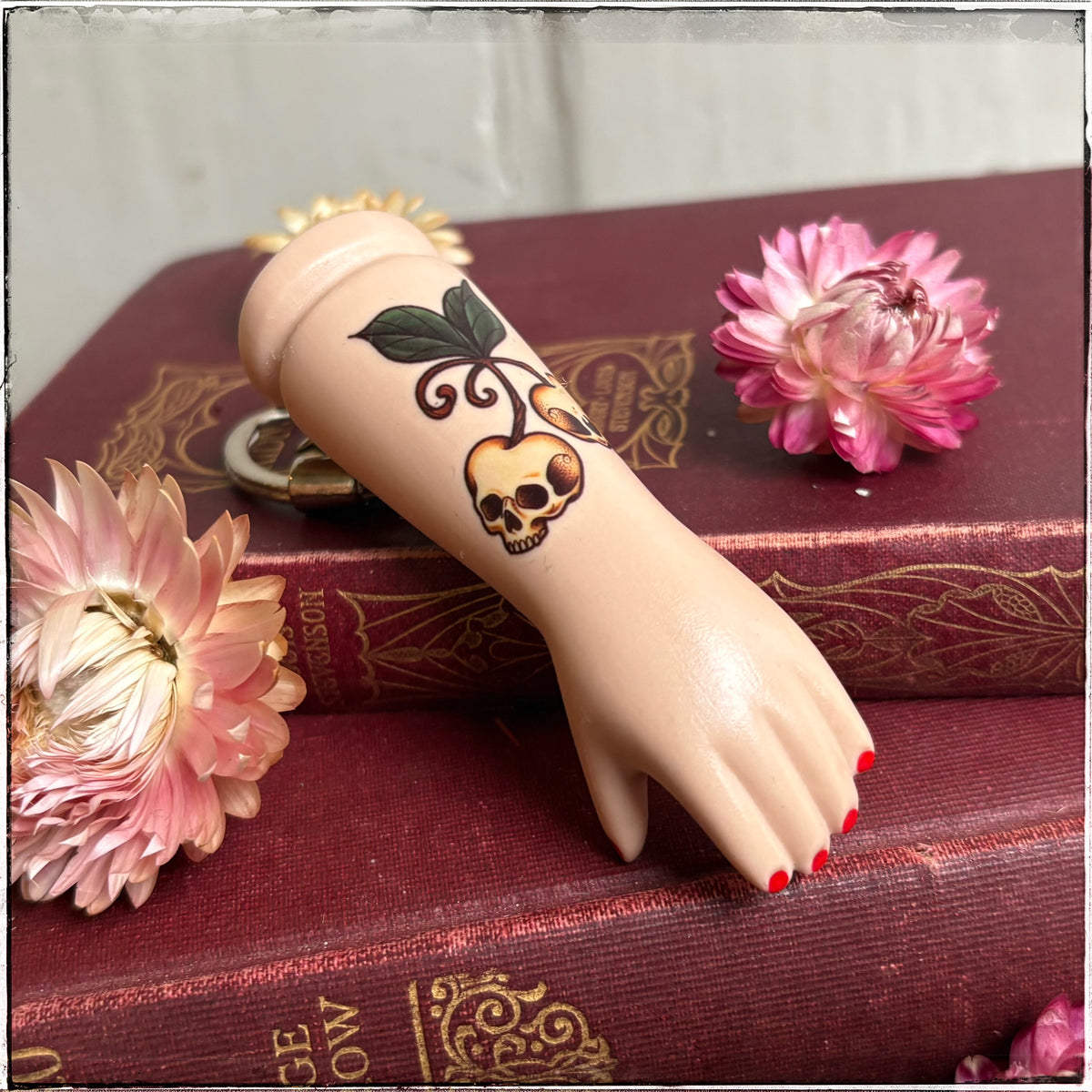 Porcelain Doll Arm Key Ring - Skull Cherries
