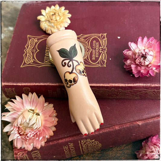 Porcelain Doll Arm Key Ring - Skull Cherries