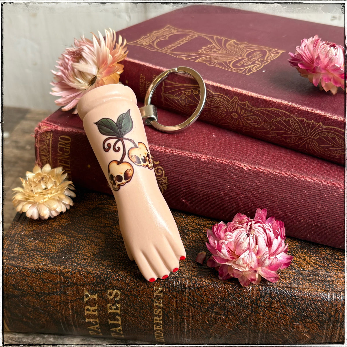 Porcelain Doll Arm Key Ring - Skull Cherries