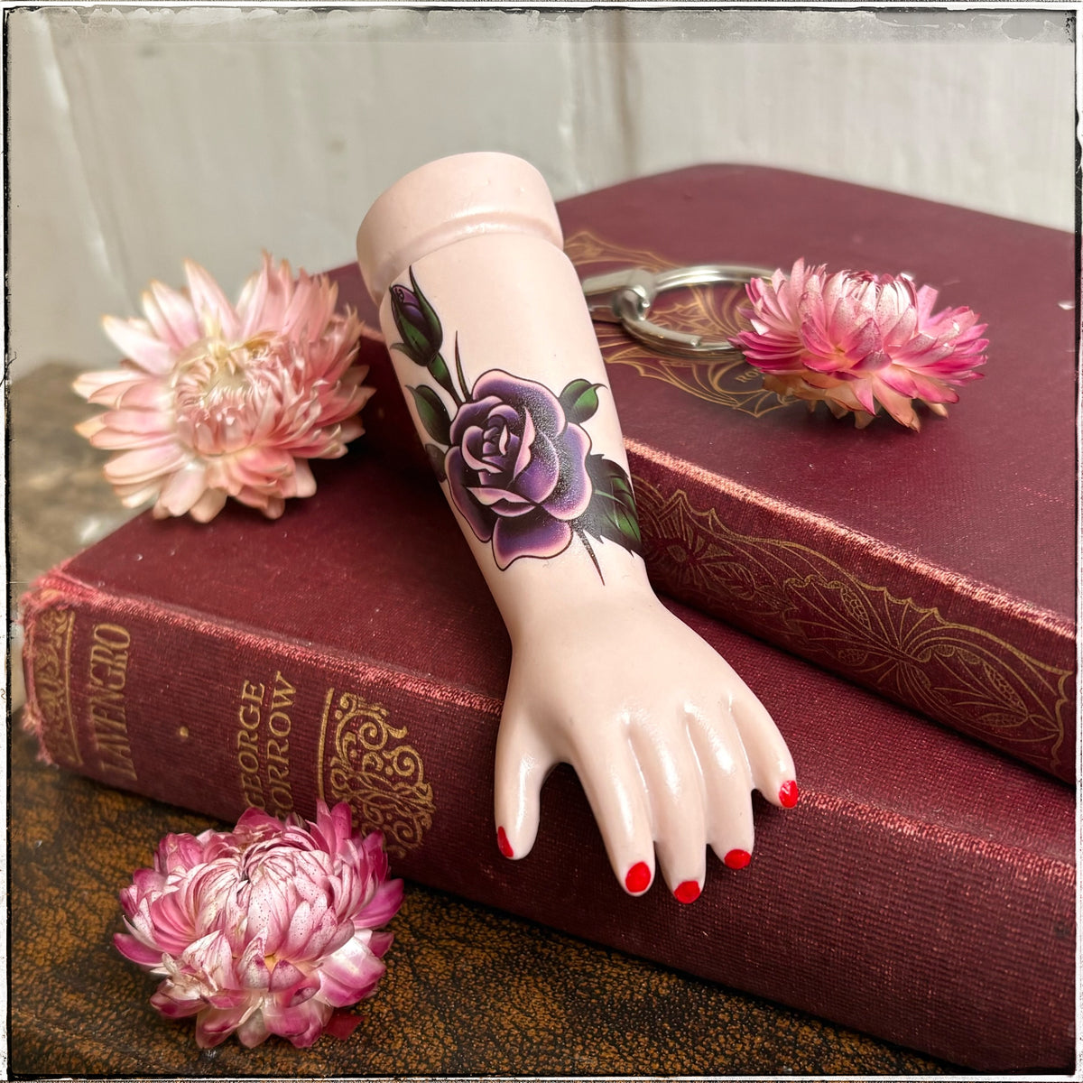 Large Porcelain Doll Arm Key Ring - Purple Rose