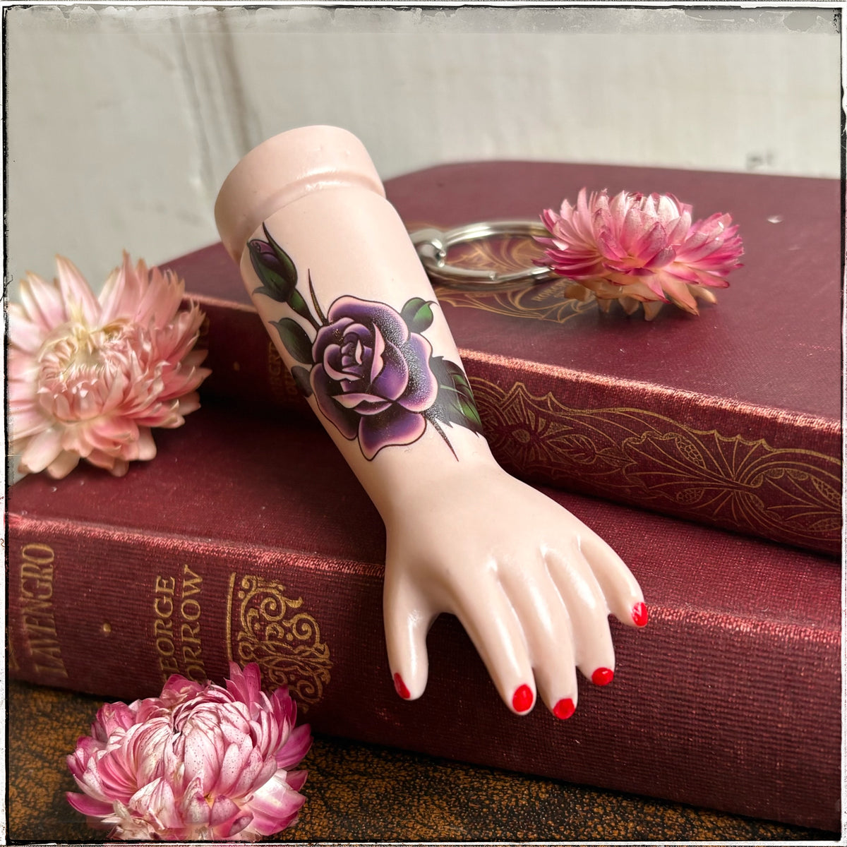 Large Porcelain Doll Arm Key Ring - Purple Rose
