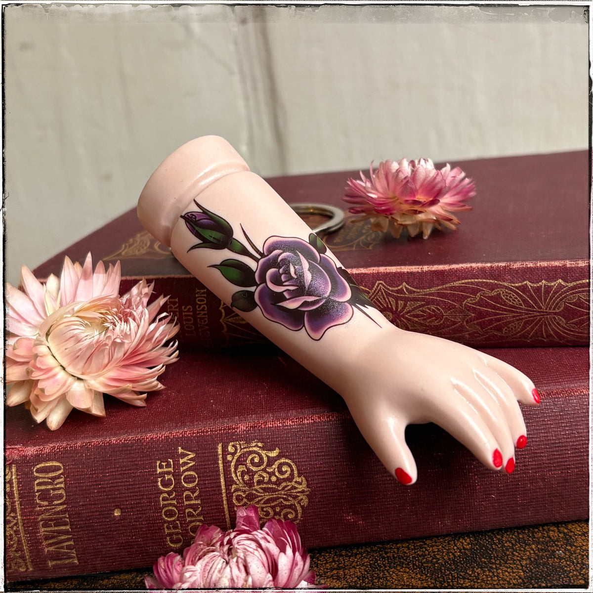 Large Porcelain Doll Arm Key Ring - Purple Rose