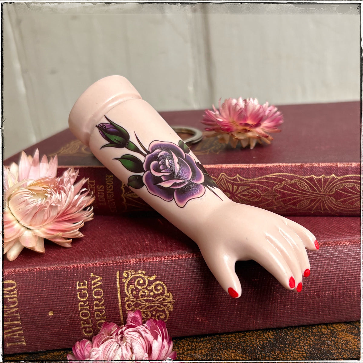Large Porcelain Doll Arm Key Ring - Purple Rose