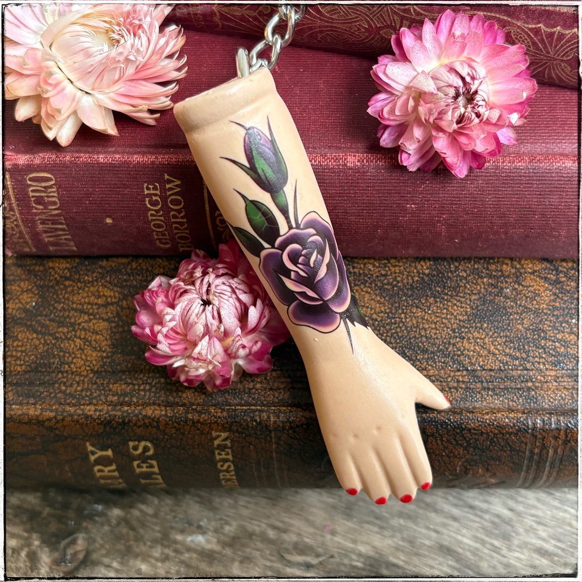 Porcelain Doll Arm Key Ring - Purple Rose