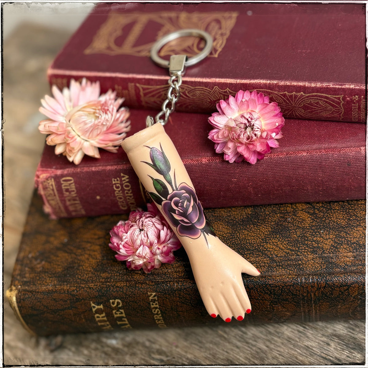 Porcelain Doll Arm Key Ring - Purple Rose