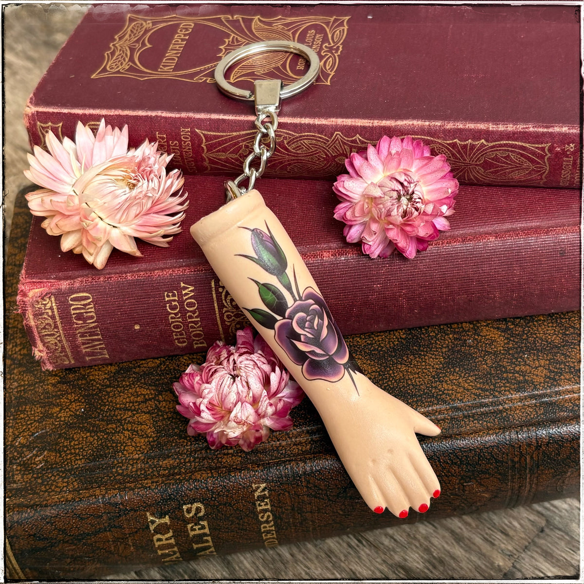 Porcelain Doll Arm Key Ring - Purple Rose